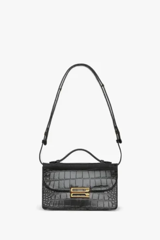 Bolso Dorian pequeño en piel negra repujada