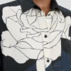 Camisa tipo pijama con estampado floral en azul marino oscuro Camisa tipo pijama con estampado floral en azul marino oscuro