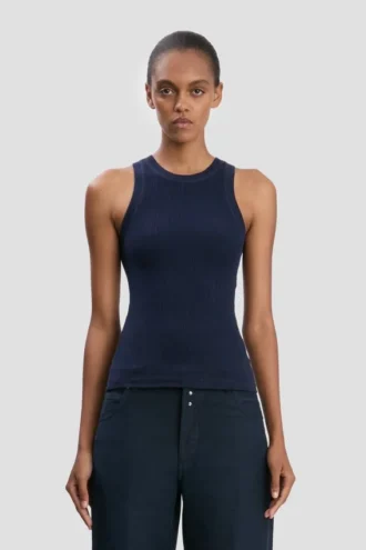 Camiseta sin mangas de canalé en azul marino