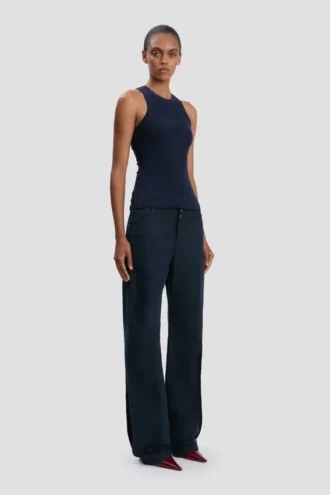 Camiseta sin mangas de canalé en azul marino