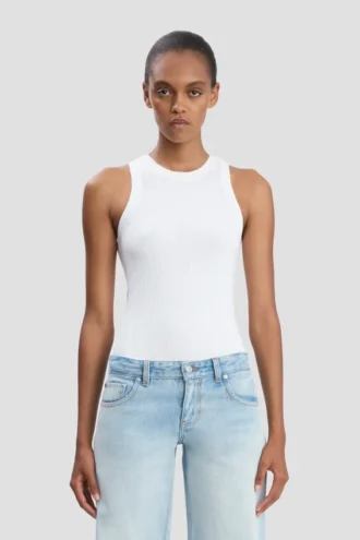 Camiseta sin mangas de canalé en blanco