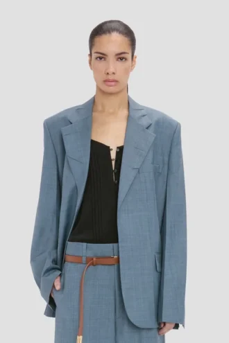 Chaqueta con solapa en V en azul nube