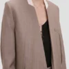 Chaqueta sin cuello en color piedra caliza Chaqueta sin cuello en color piedra caliza
