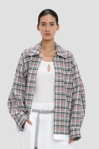 Chaqueta tipo capullo holgada con estampado de cuadros azul y rojo