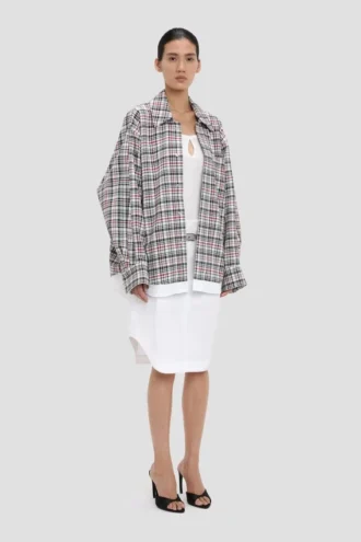 Chaqueta tipo capullo holgada con estampado de cuadros azul y rojo