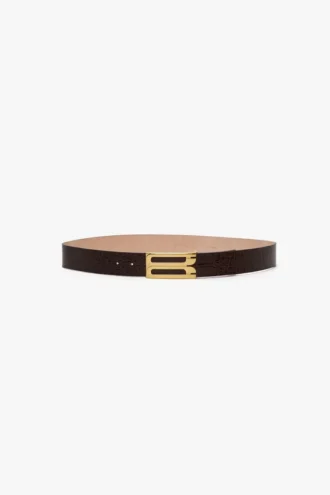 Cinturón Jumbo Dorian en piel marrón oscuro con relieve de cocodrilo