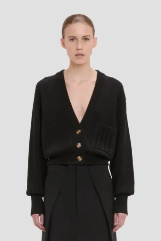 Cárdigan con bolsillos trenzados en negro