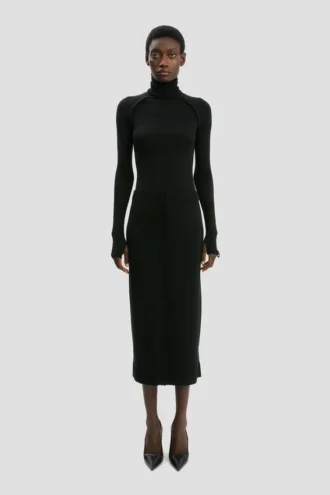 Falda midi con botones en negro