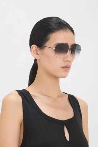 Gafas de sol de piloto de metal fino en dorado y negro