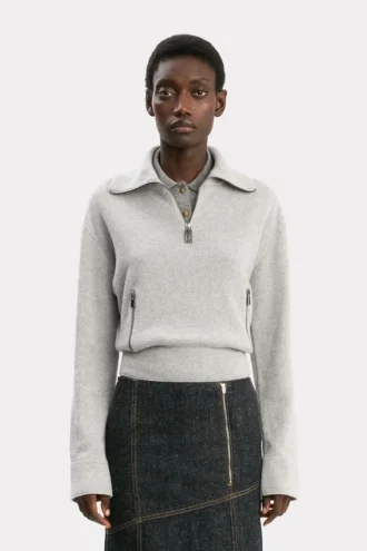 Jersey Milano con media cremallera en gris jaspeado