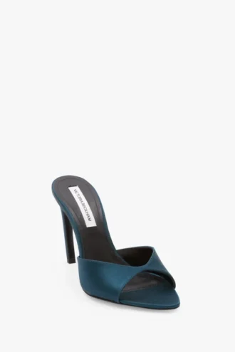 Mules Harlow 100 en satén azul verdoso