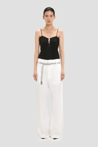 Pantalón recto con vuelta en color blanco roto