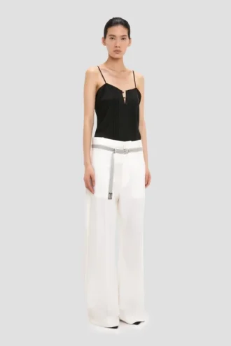 Pantalón recto con vuelta en color blanco roto