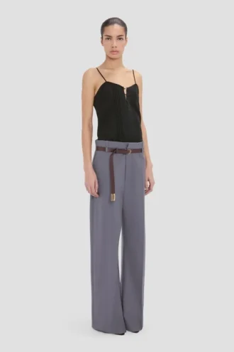 Pantalón recto con vuelta en color flint
