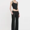 Pantalones con cinturilla de satén en negro Pantalones con cinturilla de satén en negro