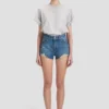 Pantalones cortos desgastados en lavado azul medio Pantalones cortos desgastados en lavado azul medio
