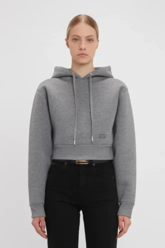 Sudadera con capucha corta y estructurada en gris jaspeado Sudadera con capucha corta y estructurada en gris jaspeado