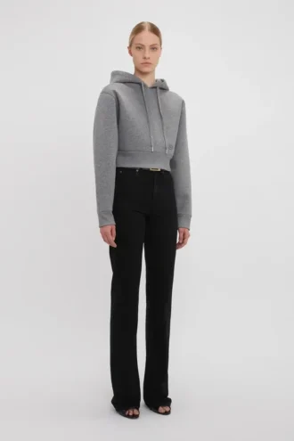 Sudadera con capucha corta y estructurada en gris jaspeado Sudadera con capucha corta y estructurada en gris jaspeado