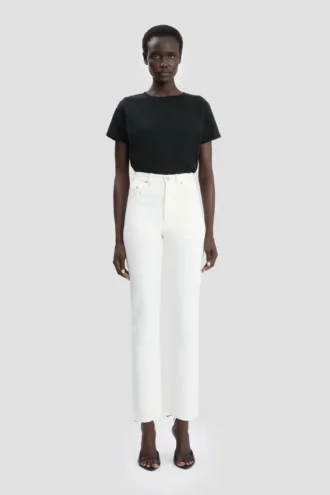 Vaqueros slim de talle alto en blanco lavado