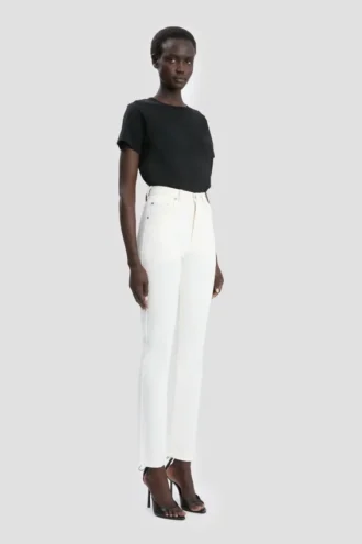 Vaqueros slim de talle alto en blanco lavado