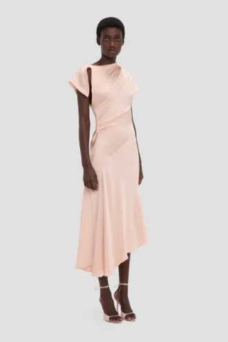 Vestido asimétrico con giro en color flor