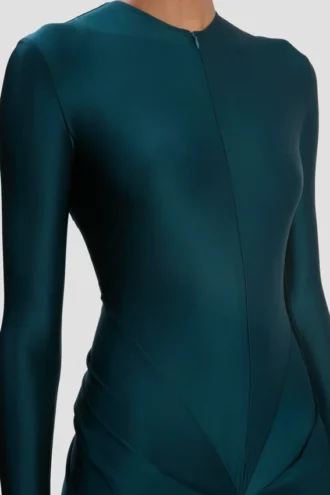 Vestido con aberturas en verde azulado oscuro