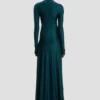 Vestido de cintura retorcida en verde azulado oscuro Vestido de cintura retorcida en verde azulado oscuro