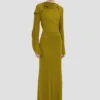 Vestido drapeado de cuello cerrado en color musgo