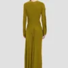Vestido drapeado de cuello cerrado en color musgo