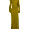 Vestido drapeado de cuello cerrado en color musgo