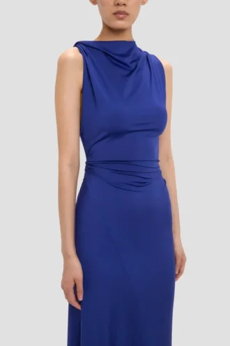 Vestido drapeado sin mangas en índigo brillante