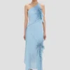 Vestido halter fruncido en azul jónico