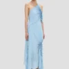 Vestido halter fruncido en azul jónico