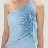 Vestido halter fruncido en azul jónico