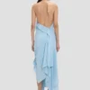 Vestido halter fruncido en azul jónico