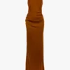 Vestido largo con tirantes drapeados en color bronce