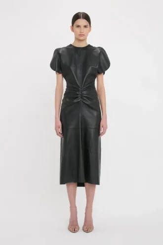 Vestido midi Bela de cuero en negro