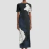 Vestido midi con abertura en el bajo y estampado floral azul marino oscuro Vestido midi con abertura en el bajo y estampado floral azul marino oscuro