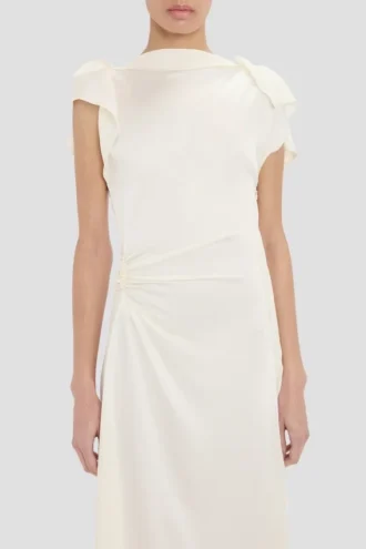 Vestido midi drapeado en color marfil