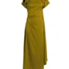 Vestido midi drapeado en color musgo Vestido midi drapeado en color musgo