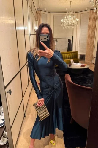 Vestido midi Frances en verde azulado oscuro