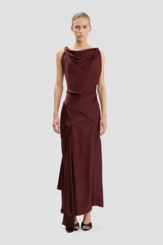 Vestido midi Posy en color burdeos