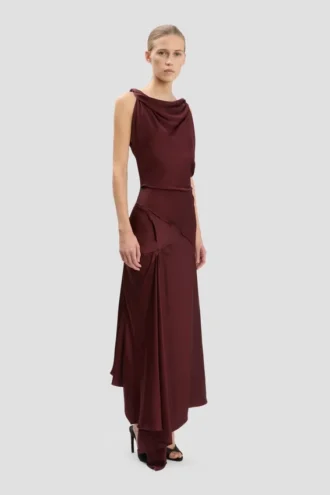 Vestido midi Posy en color burdeos