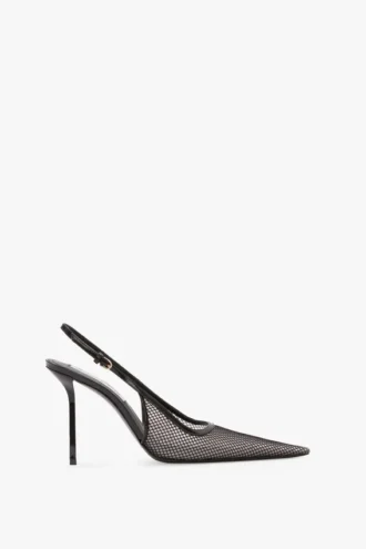 Zapatos de tacón de aguja con talón abierto The Victoria 100 en malla negra