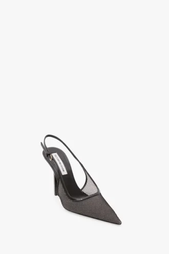 Zapatos de tacón de aguja con talón abierto The Victoria 100 en malla negra